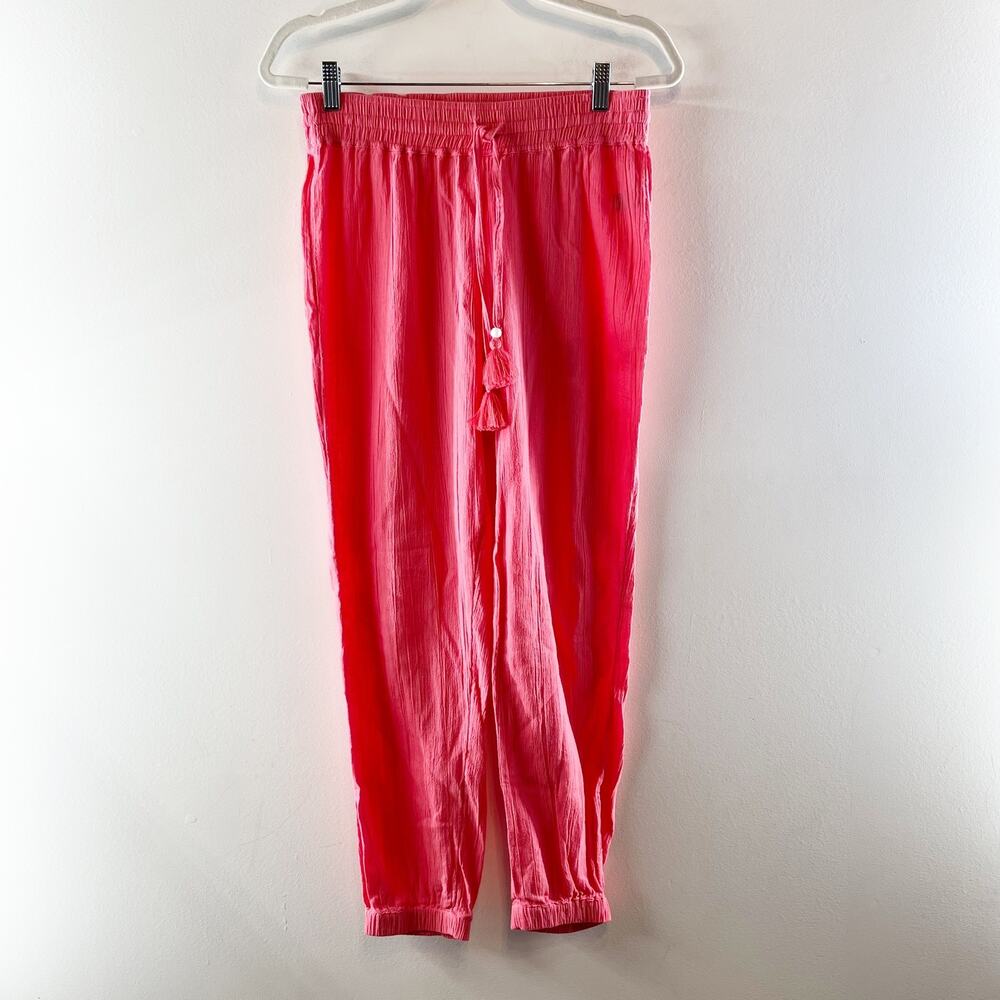 Aerie Crinkle Textured Smocked Gauzy Drawstring Waist Jogger Pants Pink XS